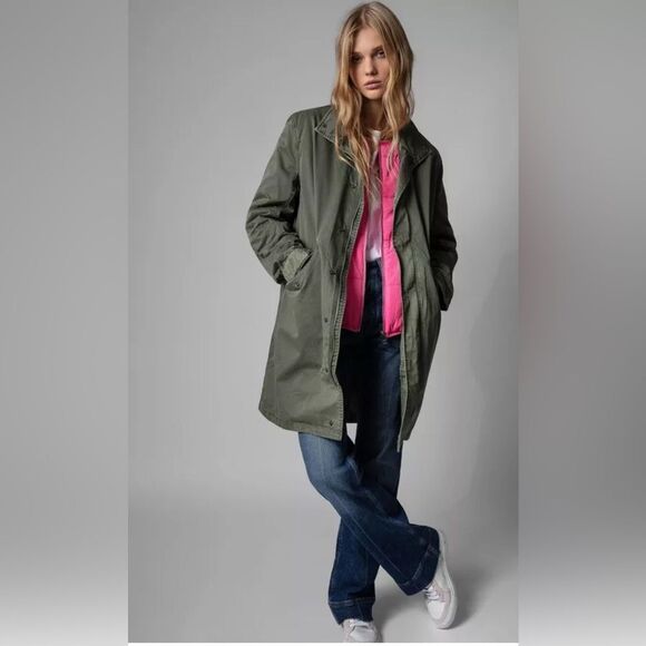 Zadig & Voltaire parka jacket in military green with pink puffer liner. NWT - Picture 1 of 15